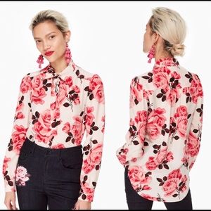 NWT Kate Spade Rambling Roses Neck Tie   Blouse SM